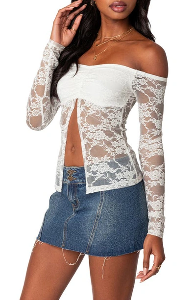 Edikted Odessa Split Front Off The Shoulder Lace Top In White