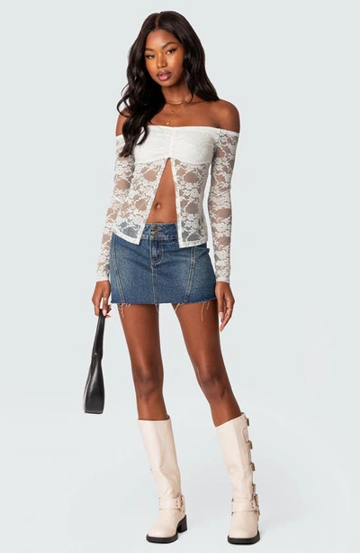 Edikted Odessa Split Front Off The Shoulder Lace Top In White