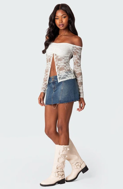 Edikted Odessa Split Front Off The Shoulder Lace Top In White