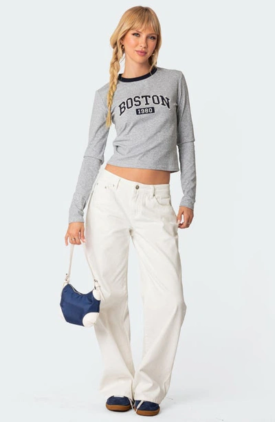 Edikted Boston Long Sleeve T-shirt In Gray-melange