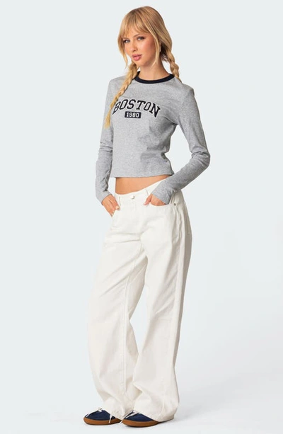 Shop Edikted Boston Long Sleeve T-shirt In Gray-melange