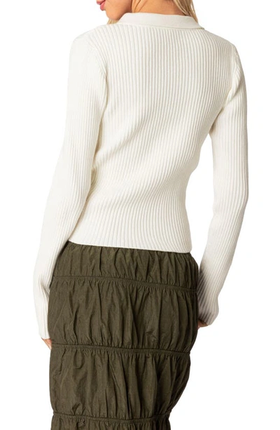 Edikted Cora Rib Zip Front Cardigan In Cream
