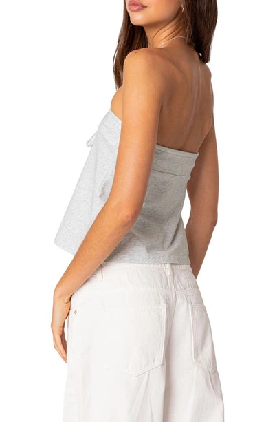 Edikted Caroline Front Tie Strapless Top In Gray-melange