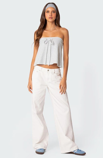 Edikted Caroline Front Tie Strapless Top In Gray-melange