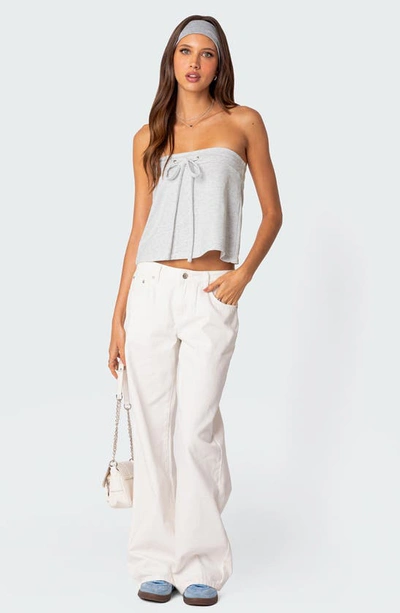 Edikted Caroline Front Tie Strapless Top In Gray-melange