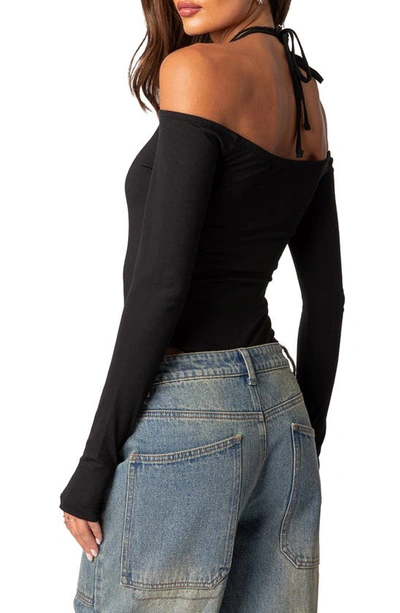 Shop Edikted Model Off Duty Cold Shoulder Rib Bodysuit In Black