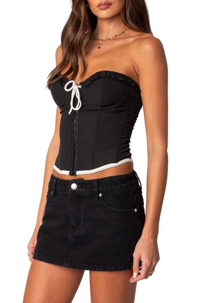 Edikted Abbey Ruffle Trim Corset Top In Black