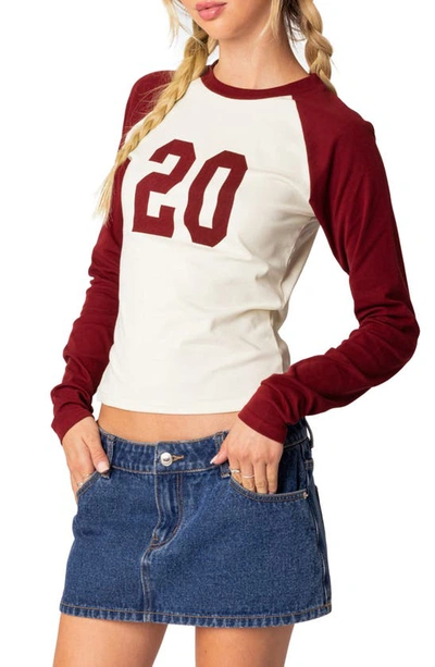 Edikted Feeling 20 Long Sleeve Cotton Graphic T-shirt In Bordu