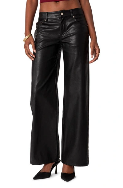 Shop Edikted Straight Leg Faux Leather Jeans In Black