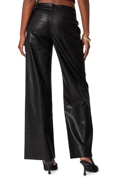 Shop Edikted Straight Leg Faux Leather Jeans In Black