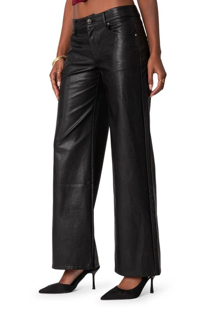 Shop Edikted Straight Leg Faux Leather Jeans In Black