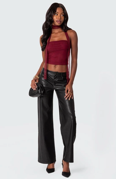 Shop Edikted Straight Leg Faux Leather Jeans In Black