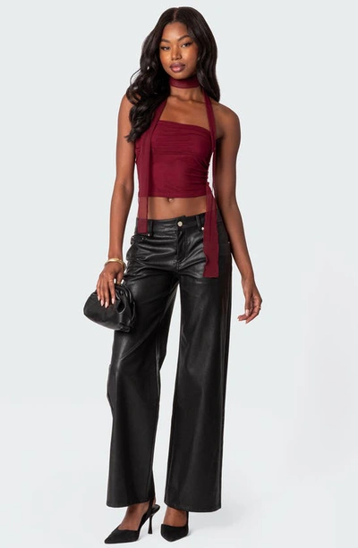 Shop Edikted Straight Leg Faux Leather Jeans In Black