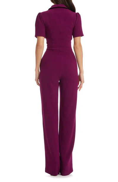Dress The Population Gloria Front Zip Jumpsuit In Dark Magenta