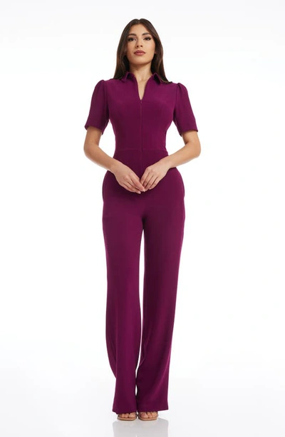 Dress The Population Gloria Front Zip Jumpsuit In Dark Magenta