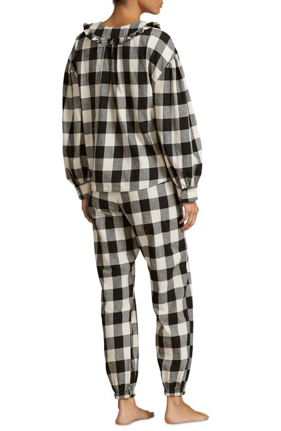 Polo Ralph Lauren Cotton Flannel Ruffle Top Sleep Set In Buffalo Check