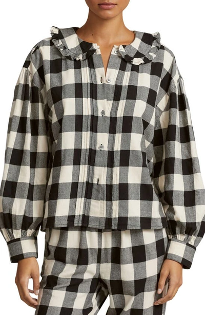 Polo Ralph Lauren Cotton Flannel Ruffle Top Sleep Set In Buffalo Check