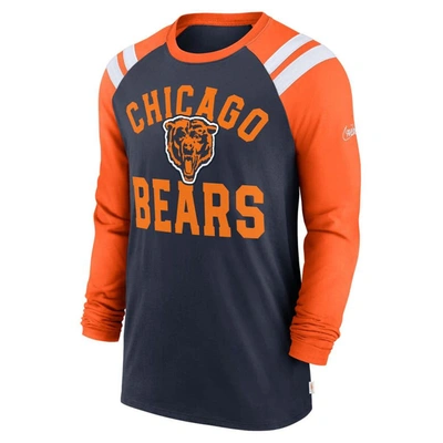 Shop Nike Navy/orange Chicago Bears Classic Arc Raglan Tri-blend Long Sleeve T-shirt