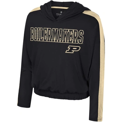 Shop Colosseum Girls Youth  Black Purdue Boilermakers Illumination Long Sleeve Hoodie T-shirt