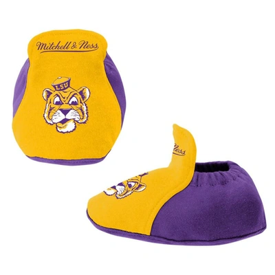 Shop Mitchell & Ness Infant  Purple/gold Lsu Tigers 3-pack Bodysuit, Bib And Bootie Set