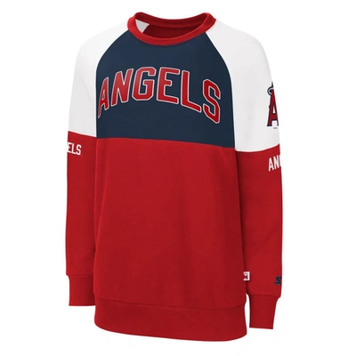 Shop Starter Red/navy Los Angeles Angels Baseline Raglan Pullover Sweatshirt