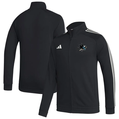 Shop Adidas Originals Adidas  Black San Jose Sharks Raglan Full-zip Track Jacket