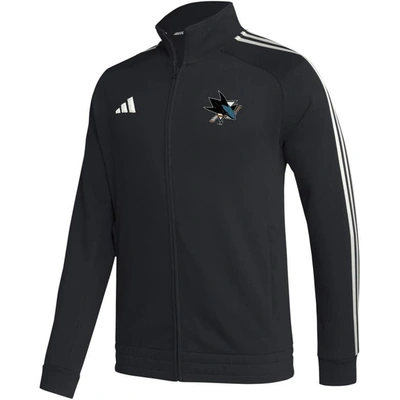 Shop Adidas Originals Adidas  Black San Jose Sharks Raglan Full-zip Track Jacket