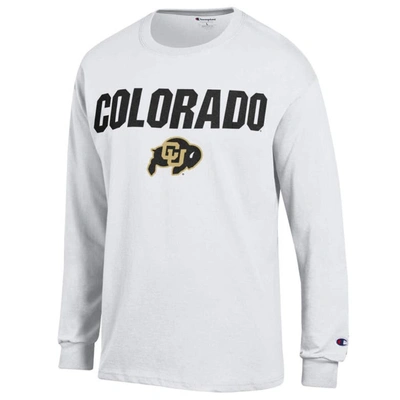 Shop Champion White Colorado Buffaloes Straight Over Logo Long Sleeve T-shirt
