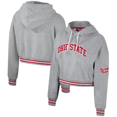 Shop The Wild Collective Heather Gray Ohio State Buckeyes Cropped Shimmer Pullover Hoodie