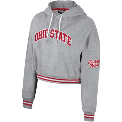 Shop The Wild Collective Heather Gray Ohio State Buckeyes Cropped Shimmer Pullover Hoodie