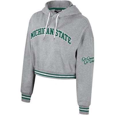 Shop The Wild Collective Heather Gray Michigan State Spartans Cropped Shimmer Pullover Hoodie