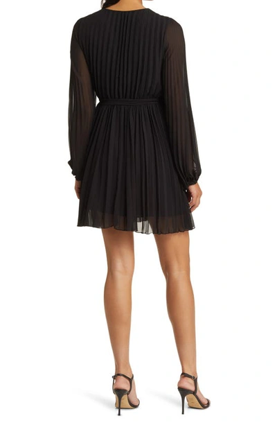 Shop Sam Edelman Long Sleeve Pleated Georgette Dress In Black