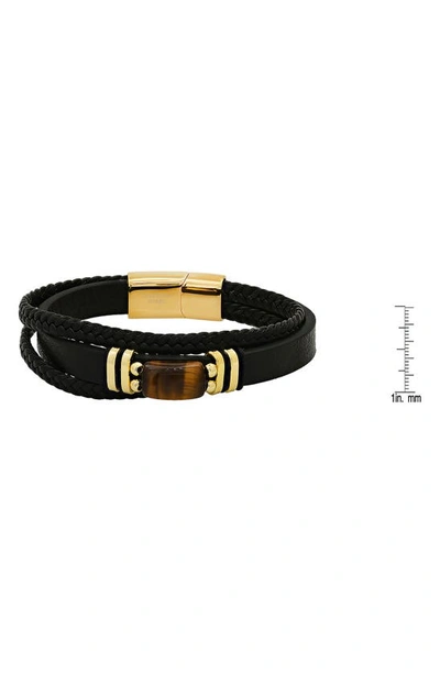 Hmy Jewelry 18k Gold Plated Tiger's Eye Layered Leather Bracelet In Gold/black/brown