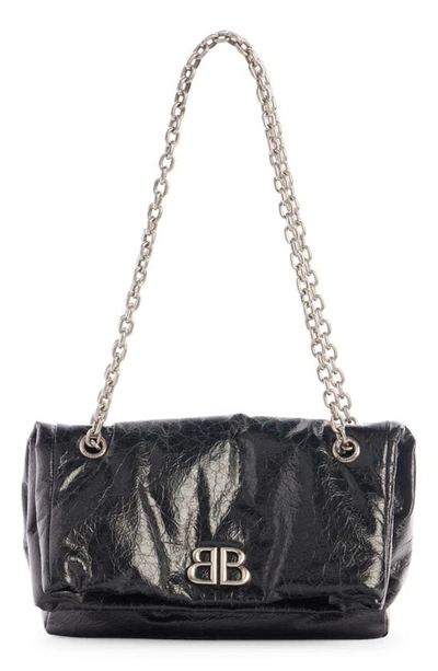 Shop Balenciaga Medium Monaco Crinkled Leather Shoulder Bag In Black