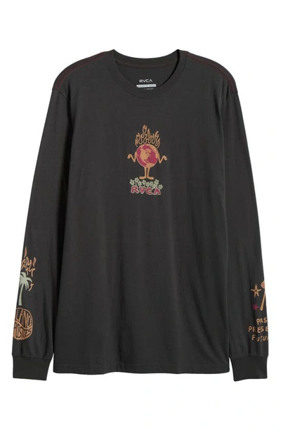 Shop Rvca Scorched Long Sleeve Graphic T-shirt In Pirate Black