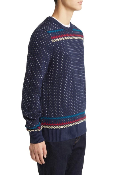 Shop Brooks Brothers Snowflake Jacquard Cotton Crewneck Sweater In Multifi