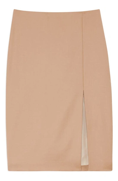 Shop Theory Side Slit Wool Pencil Skirt In Palomino
