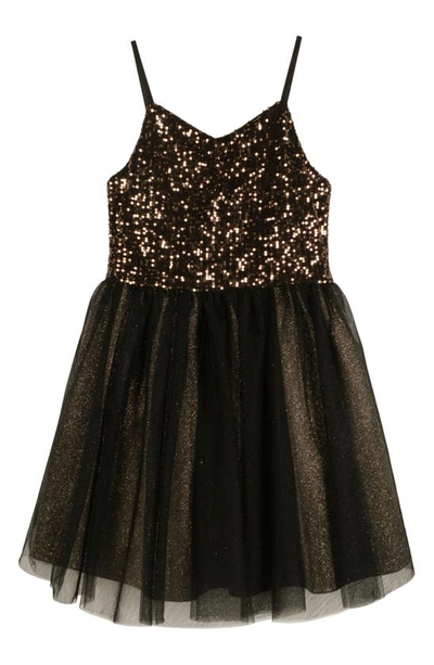 Shop Zunie Kids' Sequin & Glitter Party Dress In Black/ Gold