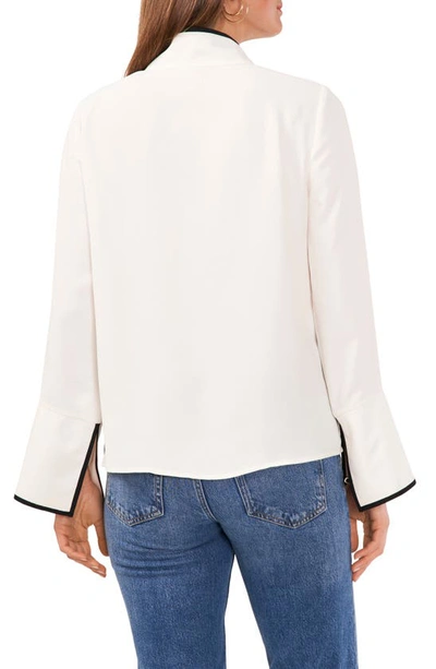 Vince Camuto Womens Contrast Trim Chiffon Blouse In New Ivory