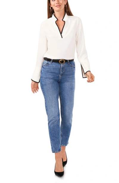 Vince Camuto Womens Contrast Trim Chiffon Blouse In New Ivory