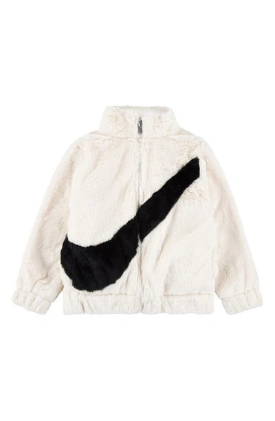 Shop Nike Kids' Swoosh Faux Fur Jacket In Sail