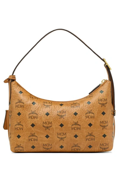 Shop Mcm Small Aren Hobo Bag In Cognac