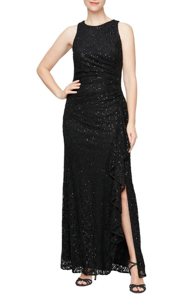 Shop Alex Evenings Ruffle Sequin Lace Gown In Black