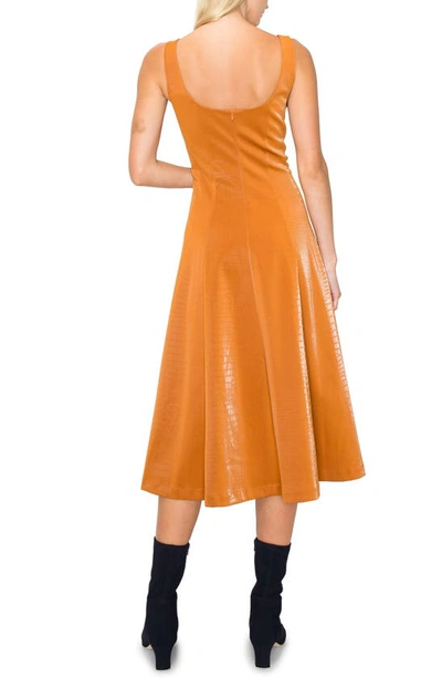 Shop Melloday Croc Embossed Faux Leather Midi Dress In Camel