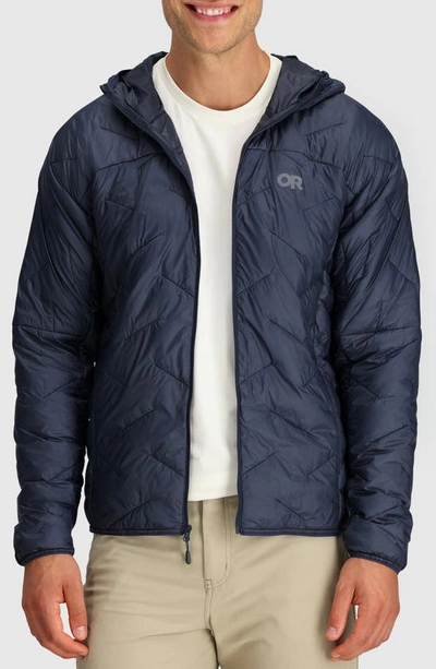 Shop Outdoor Research Superstrand Lt Hooded Water Resistant Packable Puffer Jacket In Naval Blue