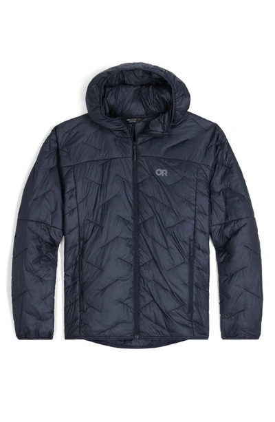 Shop Outdoor Research Superstrand Lt Hooded Water Resistant Packable Puffer Jacket In Naval Blue