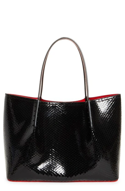 Shop Christian Louboutin Large Cabarock Snakeskin Embossed Patent Leather Tote In Bk01 Black