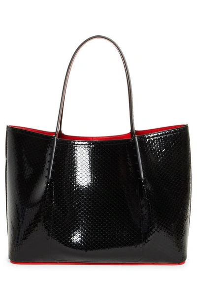 Shop Christian Louboutin Large Cabarock Snakeskin Embossed Patent Leather Tote In Bk01 Black