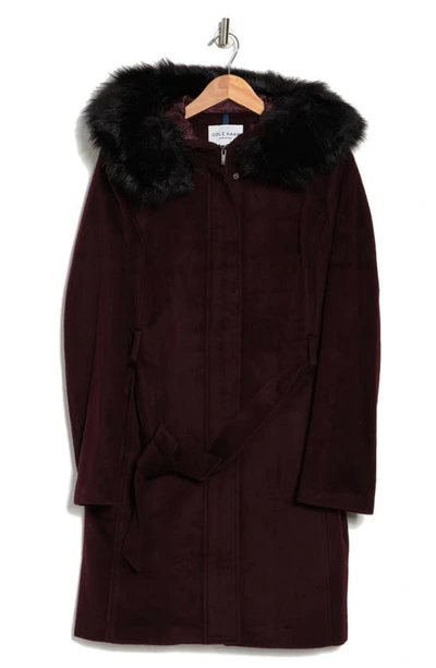 Shop Cole Haan Signature Faux Fur Trim Wool Blend Jacket In Bordeaux