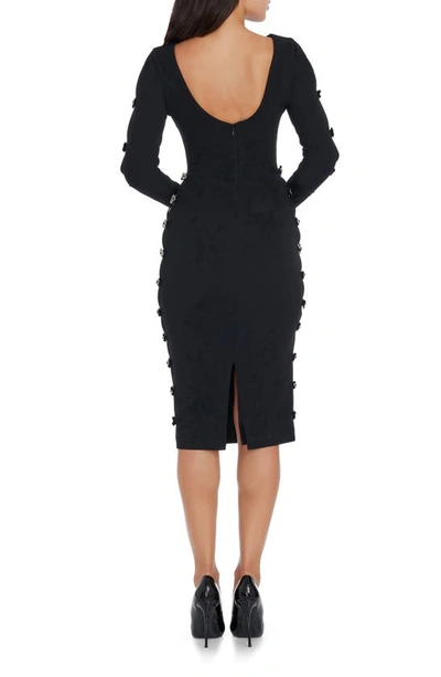 Shop Dress The Population Emery Long Sleeve Bow Detail Cocktail Midi Dress In Black